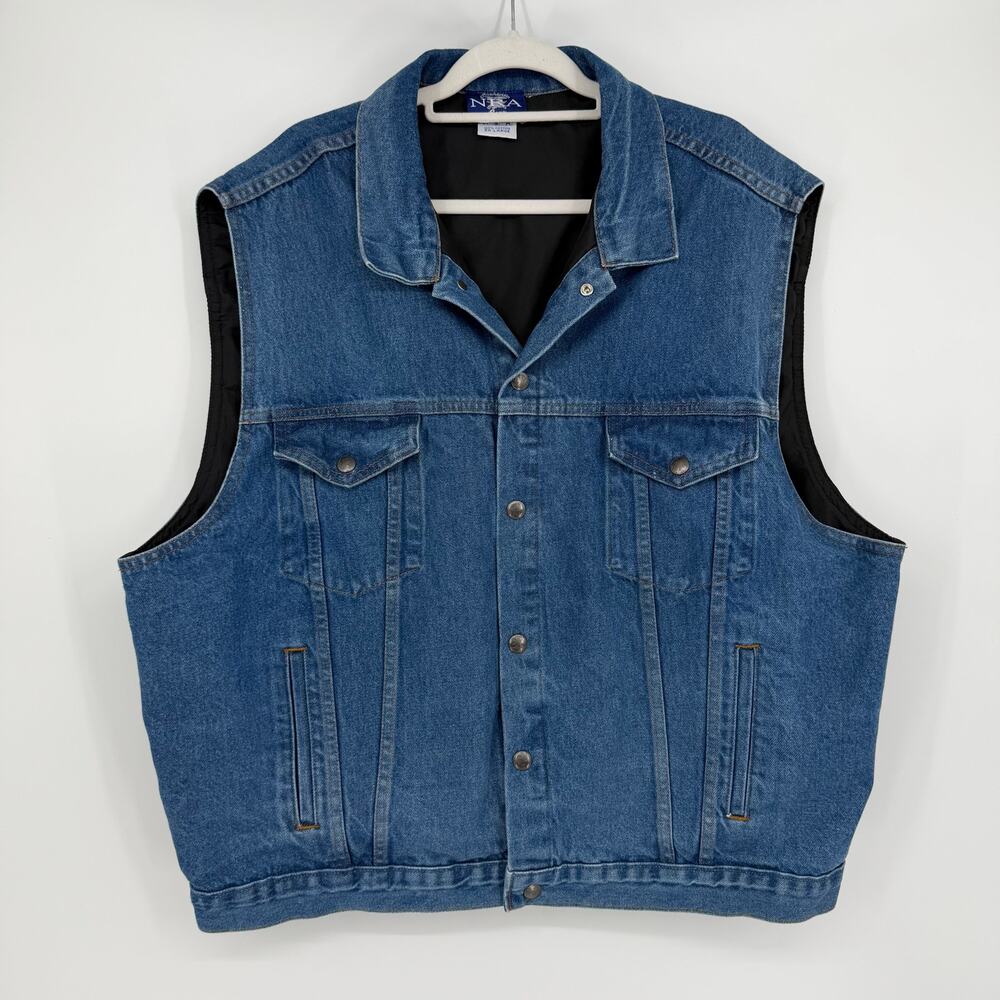 VTG Authentic NRA Gear Concealed Carry MADE USA Denim Lined Snap Vest Men's 2XL